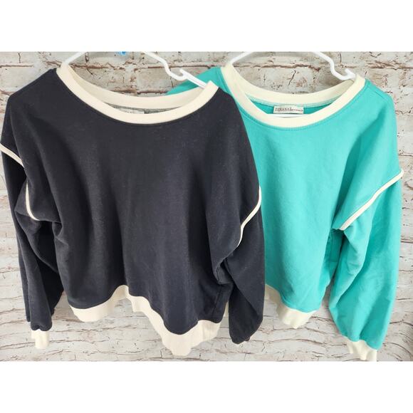 Zenana Premium Tops - Set Of 2 Zenana Tops Size Medium NEW Black And Aqua Long Sleeve